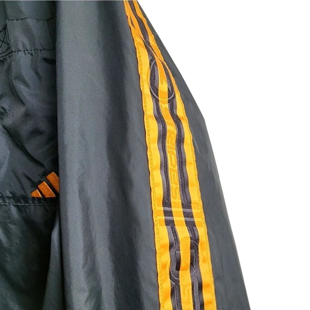 Vintage Adidas Windbreaker Jacket Men’s Size L Gray Orange 3-Stripes Hooded Zip